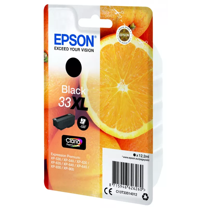 Epson oranžas Singlepack Melns 33XL Claria Premium tinte, lielas (XL) ietilpības, melna, pigmenta tinte, 12,2 ml, 1 gab.