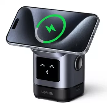 Lādētājs UGREEN 45775 — iekštelpu maiņstrāvas bezvadu ātrais lādētājs, universāls, 1× USB-C, melns/pelēks