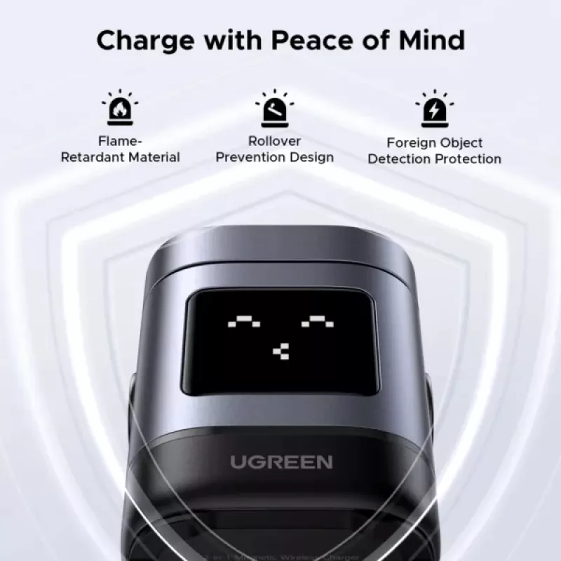 Lādētājs UGREEN 45775 — iekštelpu maiņstrāvas bezvadu ātrais lādētājs, universāls, 1× USB-C, melns/pelēks