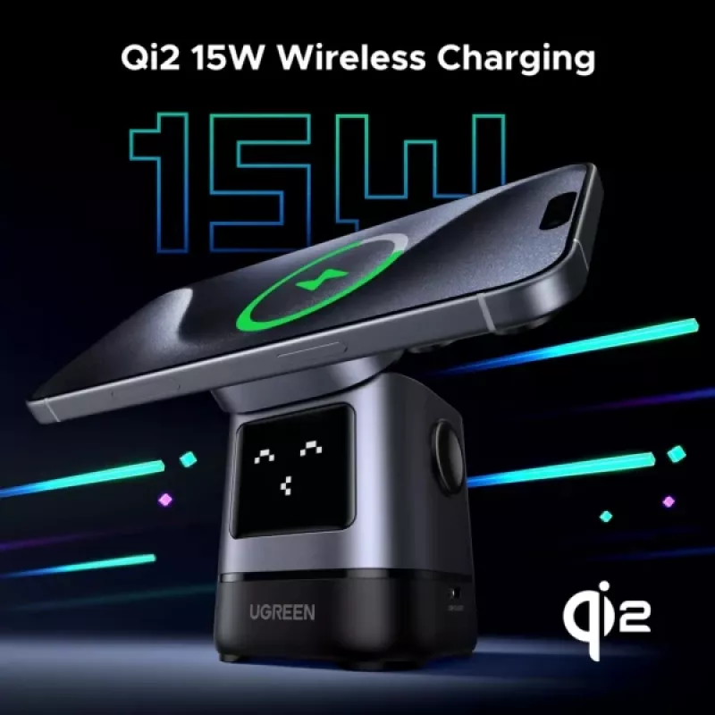 Lādētājs UGREEN 45775 — iekštelpu maiņstrāvas bezvadu ātrais lādētājs, universāls, 1× USB-C, melns/pelēks