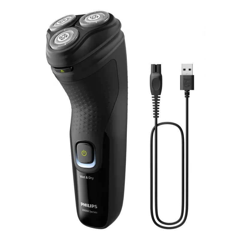 Philips X3021/00 vīriešu skuveklis, rotējošais skuveklis, trimmeris, melns