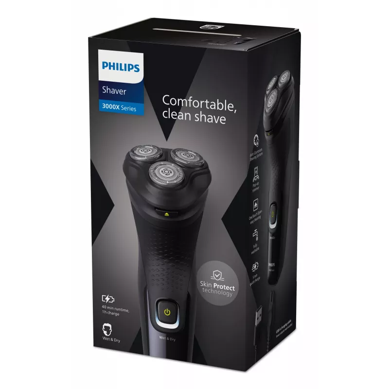 Philips X3021/00 vīriešu skuveklis, rotējošais skuveklis, trimmeris, melns