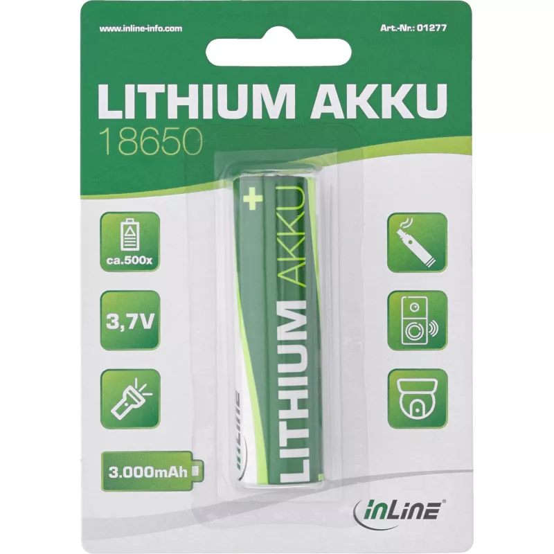 InLine litija jonu akumulators 3000mAh 18650 3.7V uzlādējams