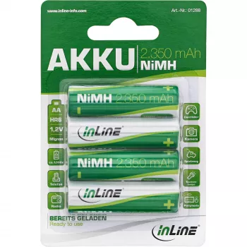 InLine NiMH uzlādējamā baterija, Mignon (AA), 2350 mAh, gatava lietošanai