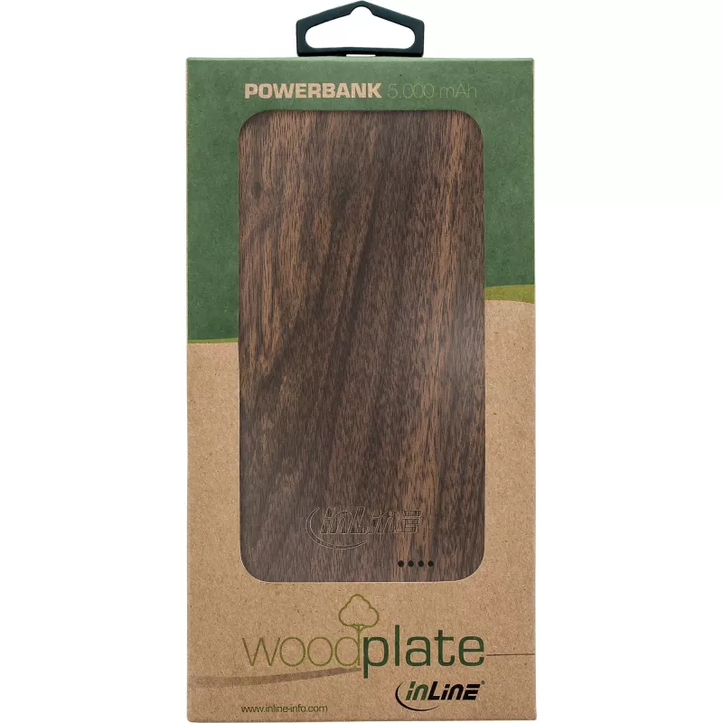 InLine woodplate, USB PowerBank 5.000mAh, ar LED, valrieksta koks
