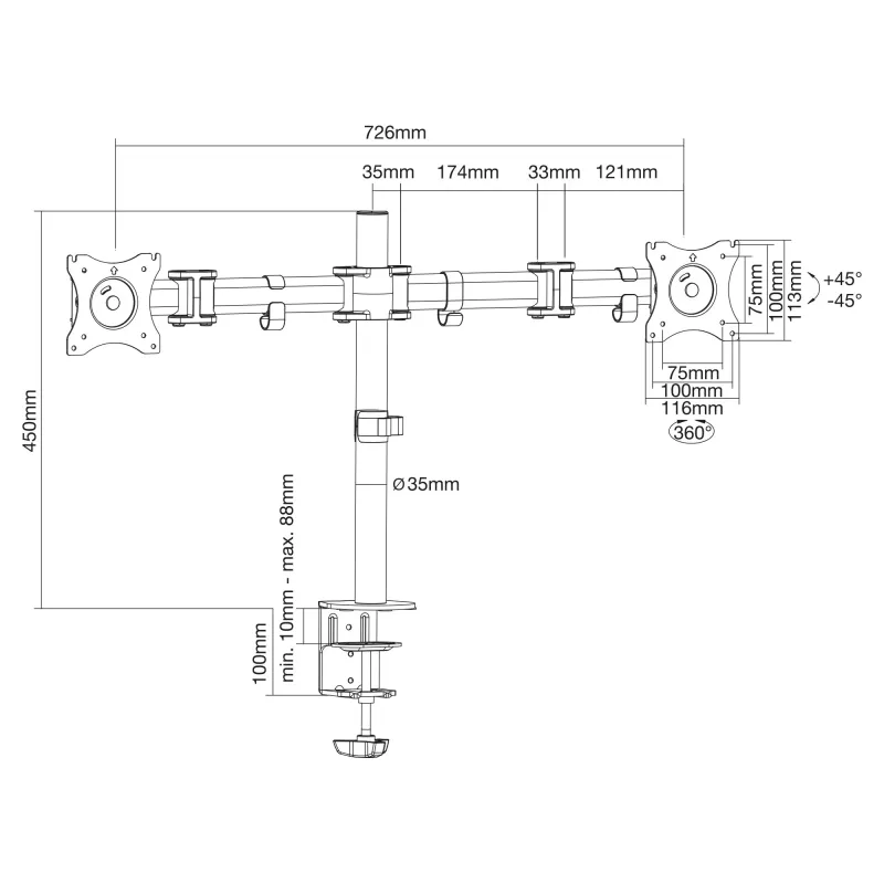 InLine galda kronšteins 2x TFT/LCD/LED līdz 68cm (27 collām) max. 2x8 kg