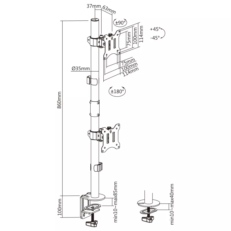 InLine galda kronšteins 2x TV/LED/TFT displejam līdz 81cm 32 collām, maks. 9kg