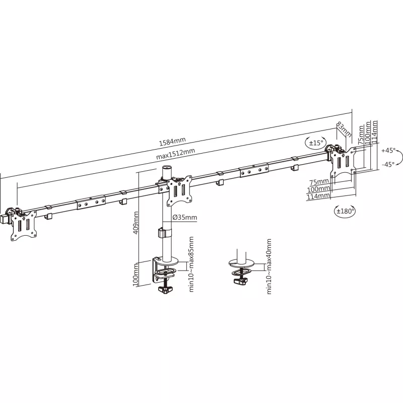 InLine galda kronšteins 3 TV / LED / TFT displejiem līdz 81 cm 32 collām, maks. 7 kg