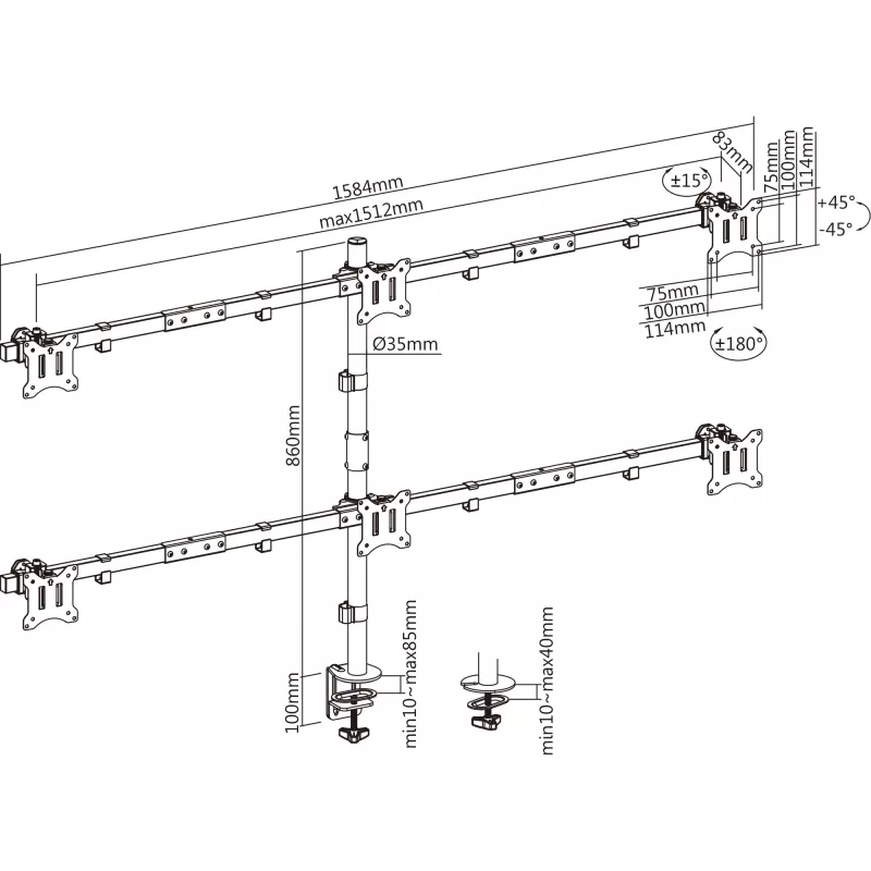 InLine galda kronšteins 6x TV / LED / TFT displejam līdz 81 cm 32 inch maks. 7 kg melns