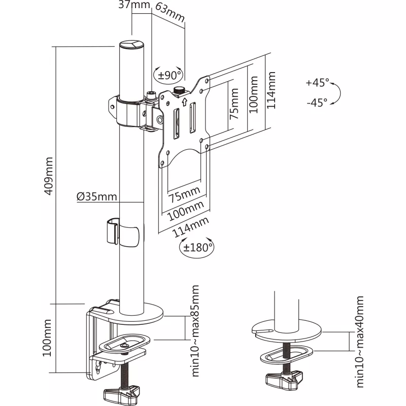 InLine galda kronšteins TV / LED / TFT displejam līdz 81 cm 32 collām, maks. 9 kg, melns