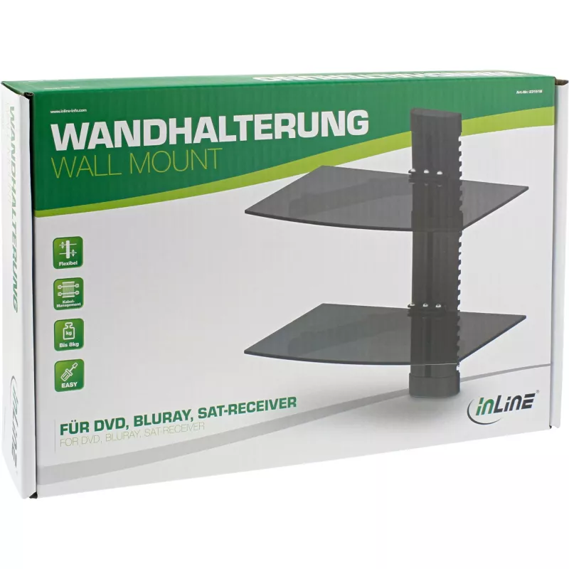 InLine sienas stiprinājums DVD, Blu-ray, satelītu uztvērējam, maks. 8 kg, melns