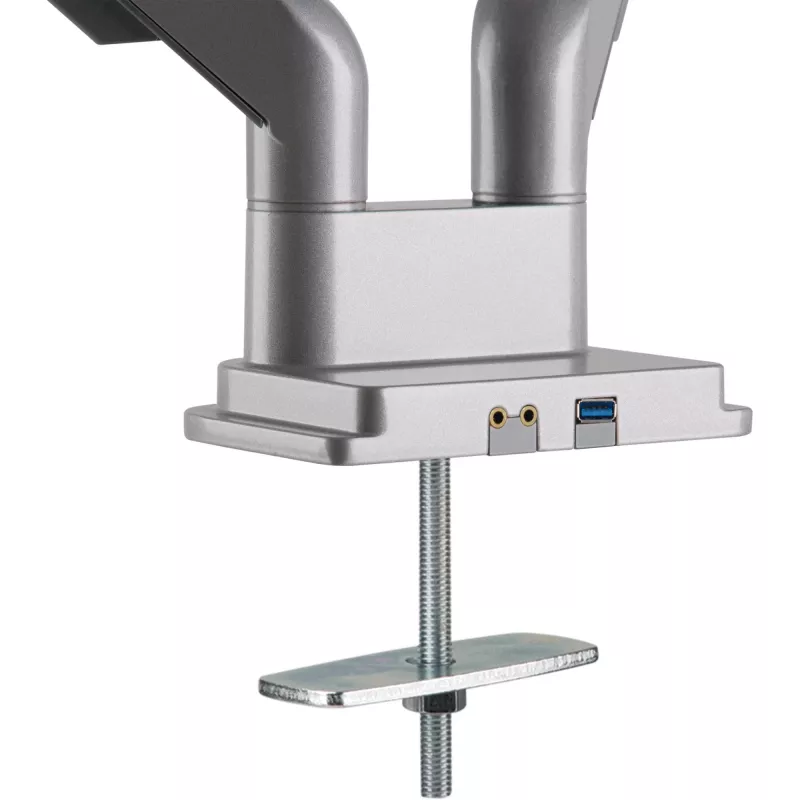 InLine galda stiprinājums ar pacēlumu un USB/Audio, 2 monitoriem līdz 81cm (32 collas) 9kg, sudraba