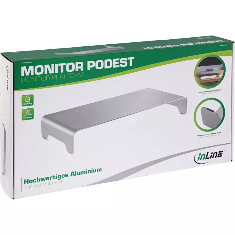 InLine monitora platforma, alumīnijs, 63 mm, maks. 10 kg, brīvi stāvoša, sudraba 23175A