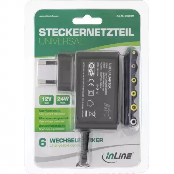 InLine universāls barošanas bloks, 12V / 24W ar 6 maināmiem spraudņiem