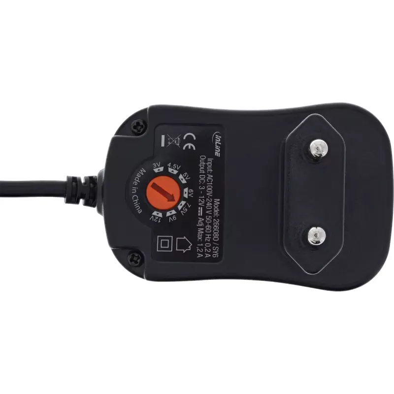 InLine universāls barošanas bloks 12 W, 110–240 V uz 3–12 V, maks. 1200 mA