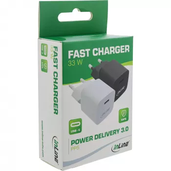 InLine USB lādētājs, viens USB-C, Power Delivery, PPS, 33 W, melns