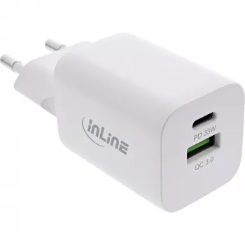InLine USB barošanas avots, lādētājs USB-A + USB-C, 33W, PD + QC, balts