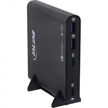 InLine USB barošanas bloks, GaN lādētājs, 4 portu, 2x USB-C + 2x USB-A, 120 W, balts