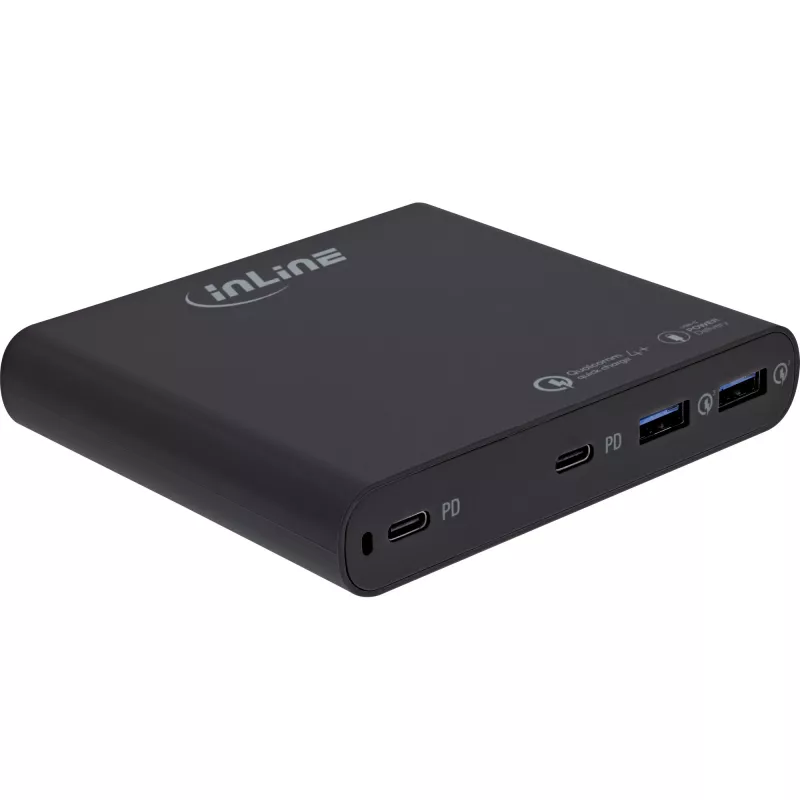 InLine USB barošanas bloks, GaN lādētājs, 4 portu, 2x USB-C + 2x USB-A, 120 W, balts