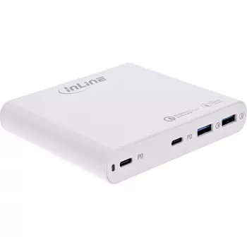 InLine USB barošanas bloks, GaN lādētājs, 4 portu, 2x USB-C + 2x USB-A, 120 W, balts