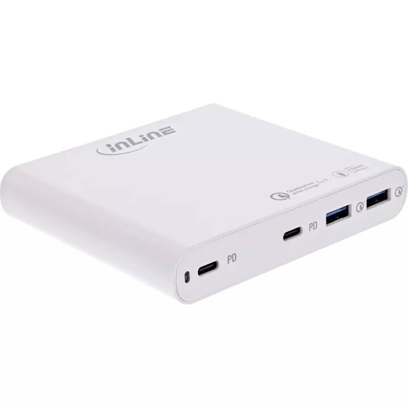 InLine USB barošanas bloks, GaN lādētājs, 4 portu, 2x USB-C + 2x USB-A, 120 W, balts