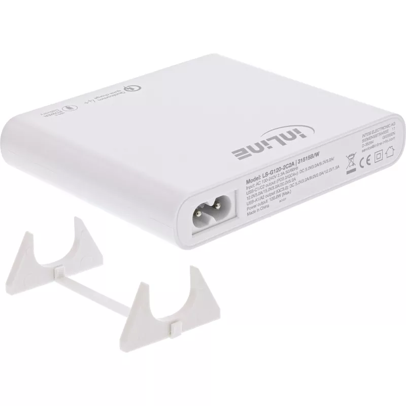 InLine USB barošanas bloks, GaN lādētājs, 4 portu, 2x USB-C + 2x USB-A, 120 W, balts