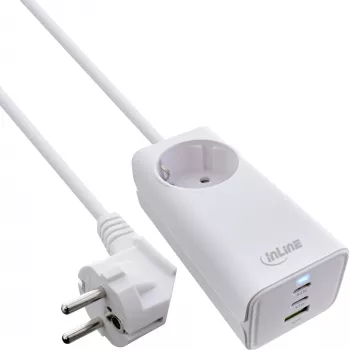 InLine USB barošanas bloks, GaN lādētājs, 2x USB-C, 1x USB-A, PD 3.0, drošības kontaktligzda
