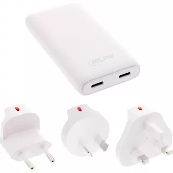USB barošanas adapteris InLine 31519C Dual USB-C 65W - divi USB-C porti, 65 W kopējā izejas jauda