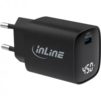 InLine USB PD barošanas avots, GaN lādētājs, 1 porta, USB-C, 45W, ar displeju