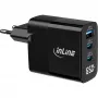 InLine USB PD barošanas bloks, GaN lādētājs, 3 portu, USB-C + USB-A, 65 W, ar displeju