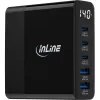 InLine USB PD barošanas bloks, GaN lādētājs, 5 porti, USB-C + USB-A, 140W, ar displeju