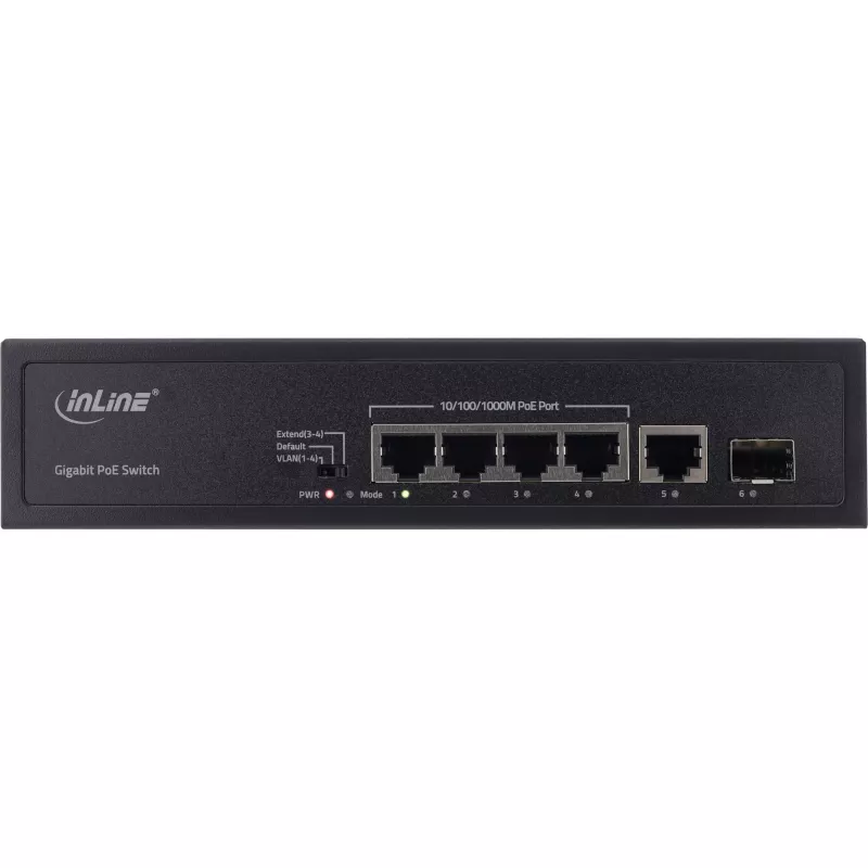 Nepārvaldāms tīkla komutators InLine PoE+ Gigabit Ethernet 5 portu 4x PoE+ 1xSFP 1 Gb/s galddatoram
