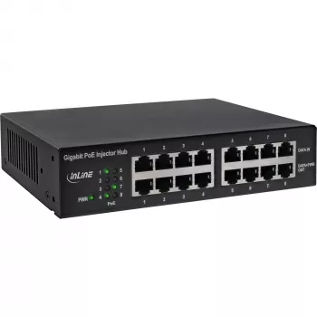 InLine PoE+ Gigabit tīkls Injector Hub 8 Port (8x PoE+), 1Gb/s, 19 collas 1U