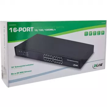 InLine Gigabit tīkla komutators 16 portu, 1Gb/s, 19 collu 1U, bez ventilatora