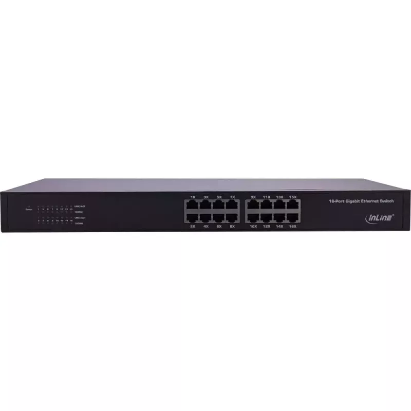 InLine Gigabit tīkla komutators 16 portu, 1Gb/s, 19 collu 1U, bez ventilatora