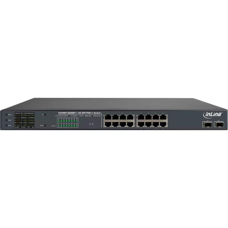 InLine PoE+ Gigabit tīkla komutators 24 porti, 1 Gb/s, 2xSFP, 19 collu 1U (iekļauti stiprinājumi)