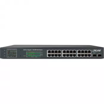 InLine PoE+ Gigabit tīkla slēdzis, 24 porti, 1 Gb/s, 2xSFP, 19 inch 1U (iekļauti kronšteini)