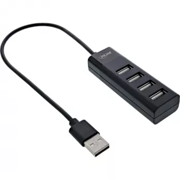 InLine USB 2.0 4-Port Hub, Type-A male to 4x Type-A female, Melns, 30cm, plāns