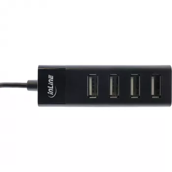 InLine USB 2.0 4-Port Hub, Type-A male to 4x Type-A female, Melns, 30cm, plāns