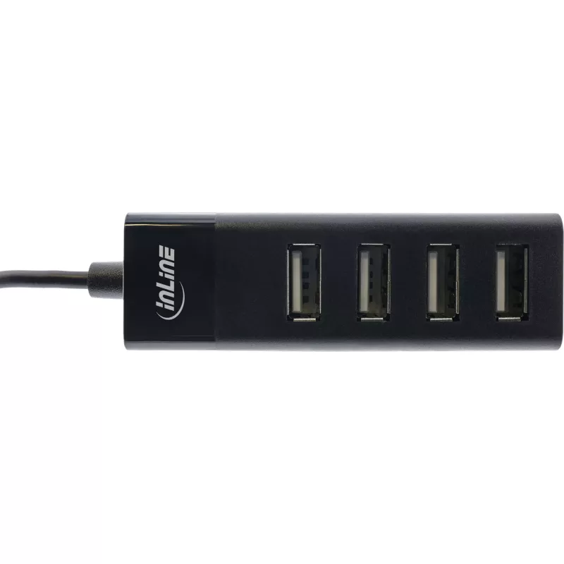 InLine USB 2.0 4-Port Hub, Type-A male to 4x Type-A female, Melns, 30cm, plāns