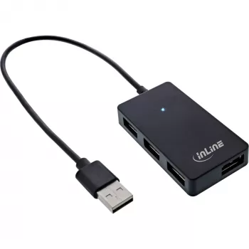 InLine USB 2.0 4 portu centrmezgls, Type-A spraudnis uz 4x Type-A sievišķo, melns, 30cm