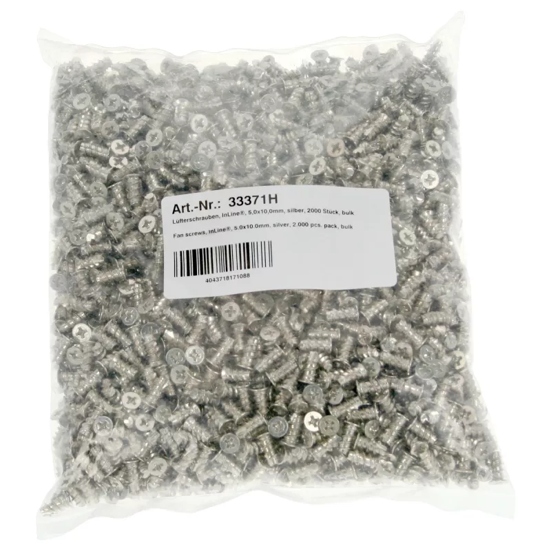 InLine ventilatora skrūves 5,0 x 10,0 mm sudraba krāsā, 2000 gab. iepakojumā
