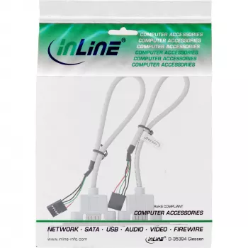 InLine spraudņa kronšteins 2x USB 2.0 Type A sieviešu uz 2x 5 kontaktu iekšējo savienotāju 0.3 m