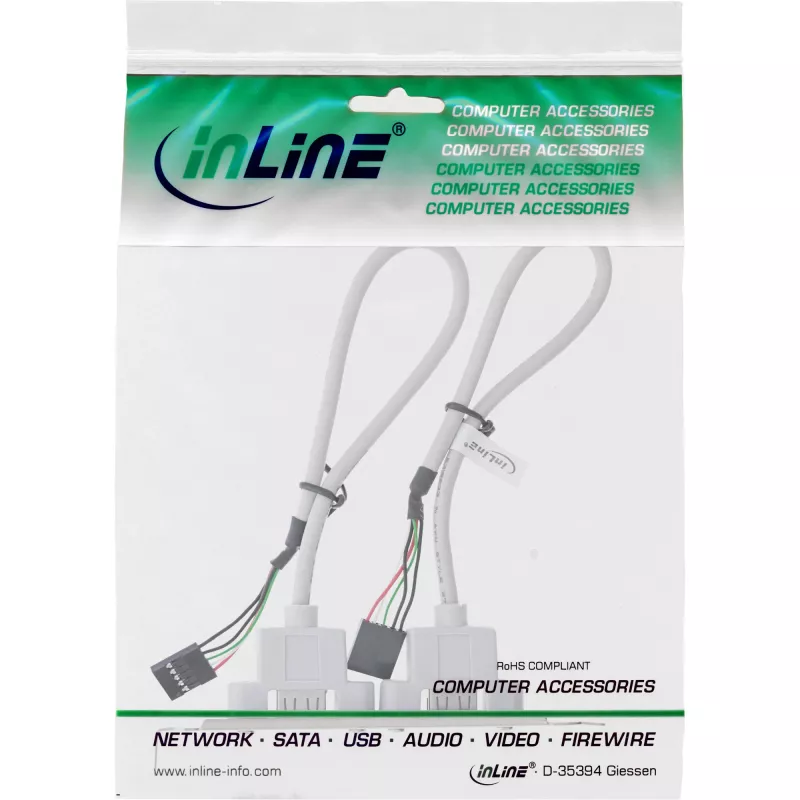 InLine spraudņa kronšteins 2x USB 2.0 Type A sieviešu uz 2x 5 kontaktu iekšējo savienotāju 0.3 m