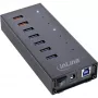 InLine USB 3.2 Gen.1 7 portu centrmezgls alumīnija korpusā ar 2,5A barošanas bloku, melns