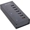 InLine USB 3.2 Gen.1 7 portu centrmezgls alumīnija korpusā ar 2,5A barošanas bloku, melns