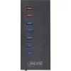 InLine USB 3.2 Gen.1 7 portu centrmezgls alumīnija korpusā ar 2,5A barošanas bloku, melns