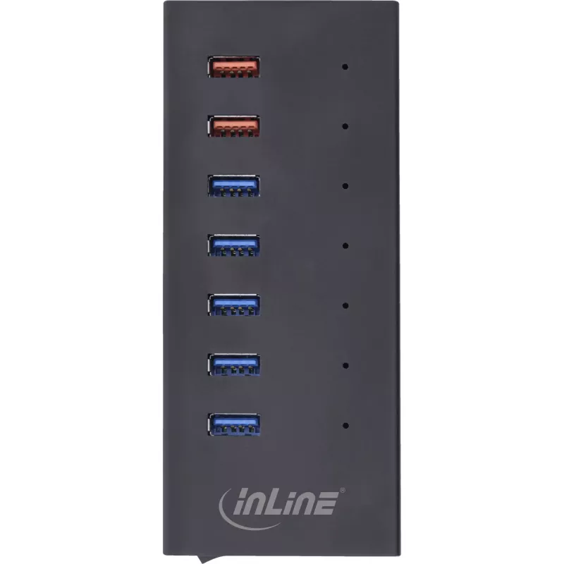 InLine USB 3.2 Gen.1 7 portu centrmezgls alumīnija korpusā ar 2,5A barošanas bloku, melns