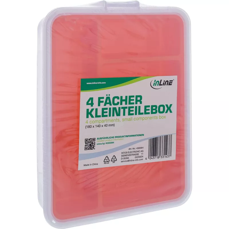 InLine mazo detaļu kastīte, 4 nodalījumi, 180x140x40mm, oranža