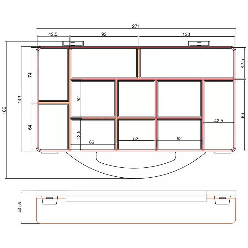 InLine Small Components Box, 11 compartments, 271x186x40mm, oranža